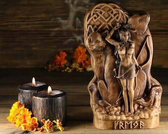 Freya Statue: Ash Wood Norse Goddess Altar Decor