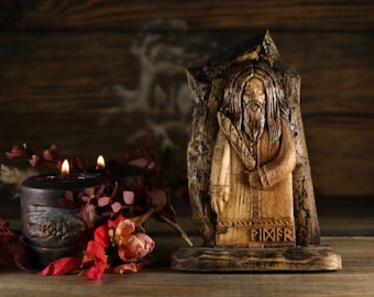 Vidar Wooden Statue: Norse Pagan Altar Decor