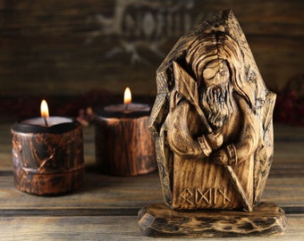 Odin, Odin altar, Odin statue, Asatru Viking decor Heathen Norse pagan Norse gods Norse mythology Wood carving Allfather God odin Wotan Thor