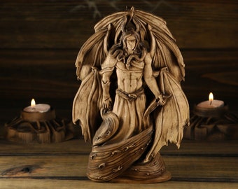 Samael, Demon statue, Lilith, Satan Lucifer morningstar Baphomet statue Fallen angel statue Occult decor Angel of death Wood carving statue