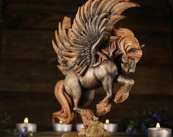 Ash Wood Pegasus Sculpture: Greek Mythology Statue (8 Inch)