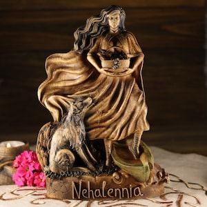 Fertility goddess Nehalennia Goddess statue Sea goddess Wood carved statue Altar statue Pagan statue Roman goddess Roman mythology