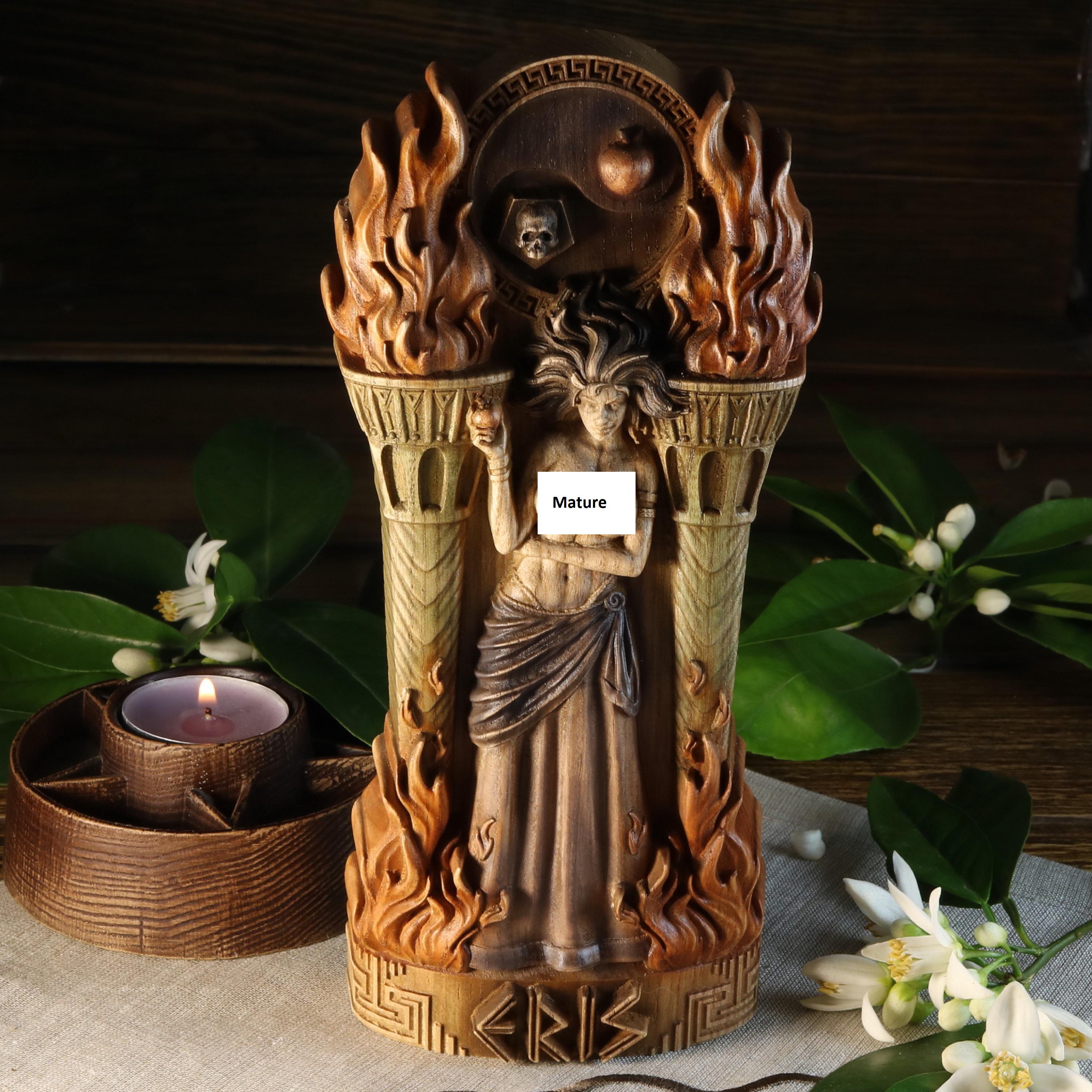 Eris Goddess Statue: Greek Mythology Wooden Altar Decor - Etsy