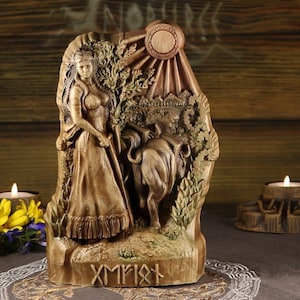 Norse statue Gefjon statue  Pagan statue  Wooden statue  Odin statue Goddess statue Norse altar Wood carving Norse mythology Saga Home decor