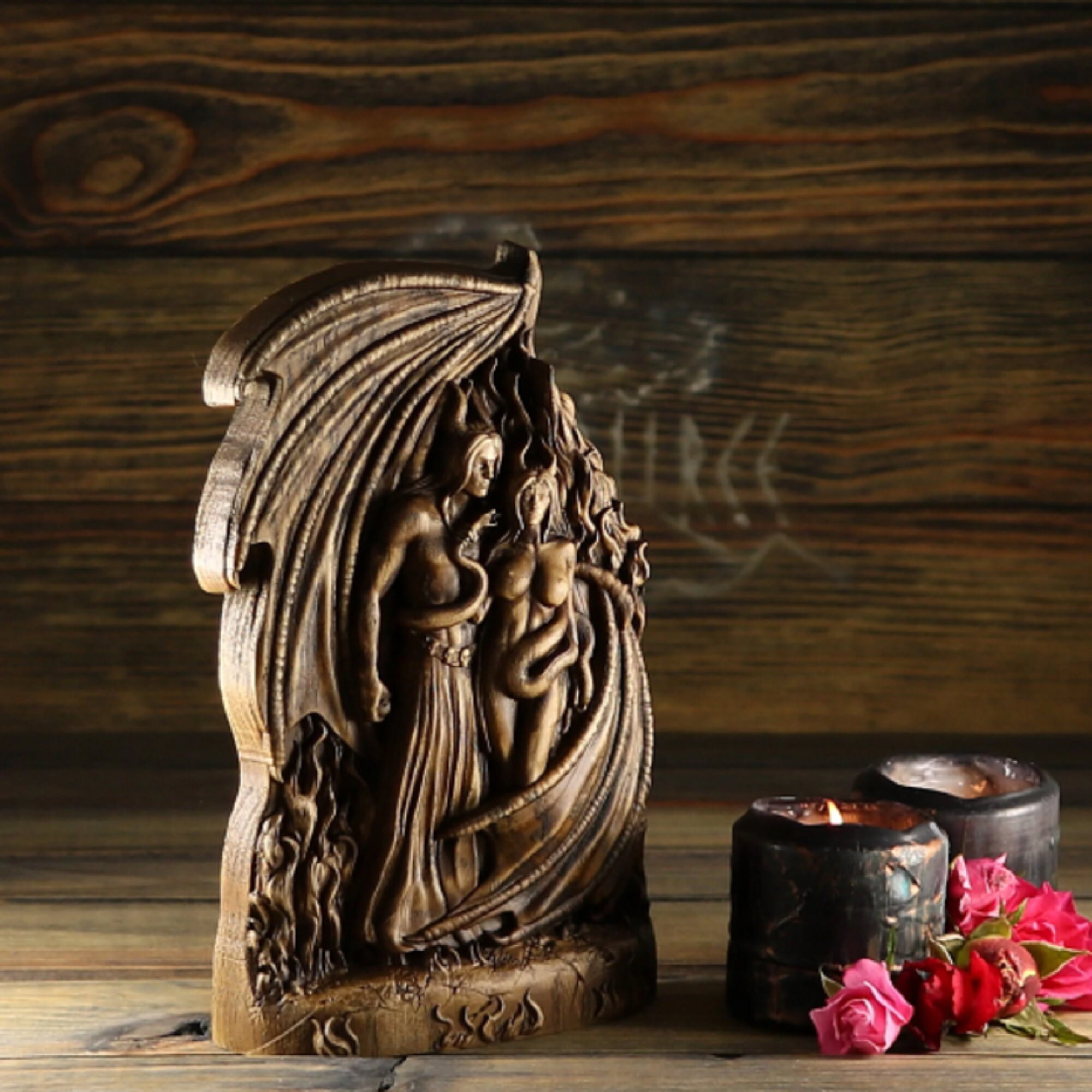 Lilith and Lucifer Wood Carving: Occult Altar Decor - Etsy