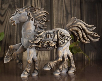 Sleipnir Horse Wooden Sculpture: Norse Mythology Decor, Odin's Steed