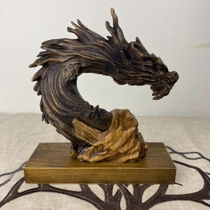 Statua di testa di drago in legno / Decorazione per la casa fantasy / Regalo mistico