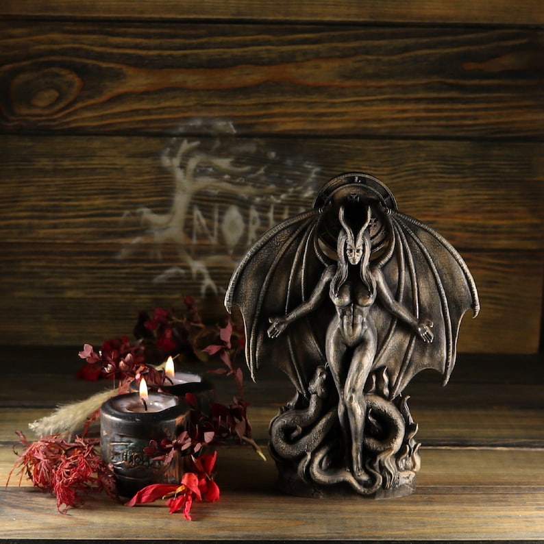 Lilith Statue: Wood Carving, Wiccan Goddess Decor (8 Inch) image 8