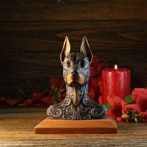 Doberman Bust: Dog Sculpture, Home Decor Wood carving