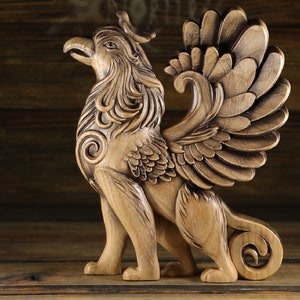Griffin, Gryphon, Griffin statue, Greek statue, Mythical creatures Fantasy creature Greek mythology decor Wood sculpture Wooden