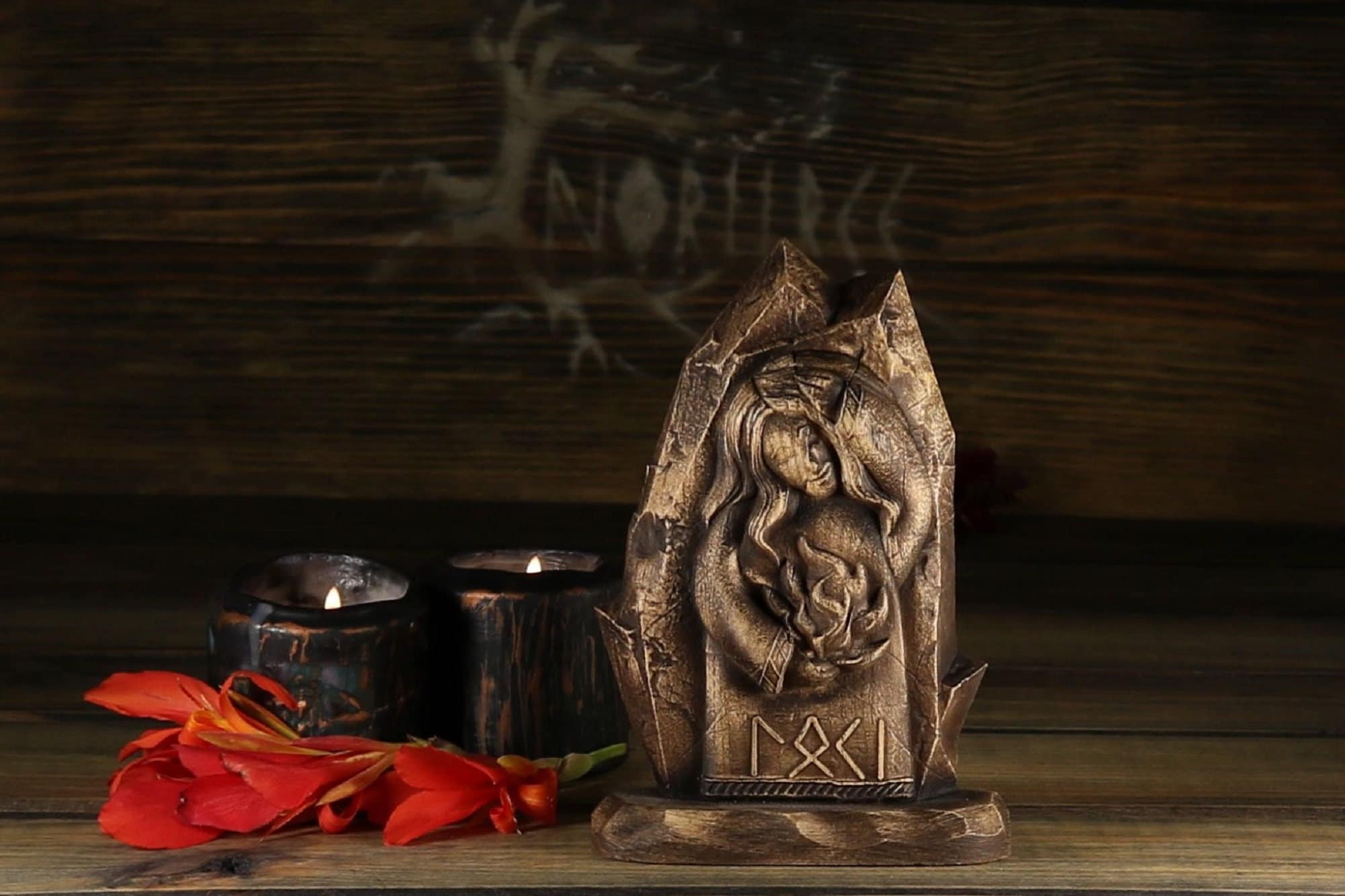 Loki, Norse gods, Scandinavian gods, Asatru Norse statue Viking decor Asatru art Norse pagan Viking statue Altar statue Sigyn Wood sculpture
