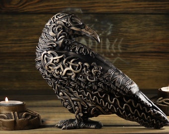Norse pagan, Raven statue, Crow statue, Raven sculpture Crow sculpture Viking raven Raven art Viking decor Norse mythology Wood carving Odin