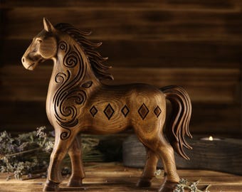 Horse Wooden Statue Slavic Horse Carving Ethnic Home Decor Pagan Altar Totem Gift