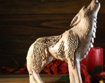 Ash Wood Norse Wolf Statue: Celtic Decor Carved - Etsy