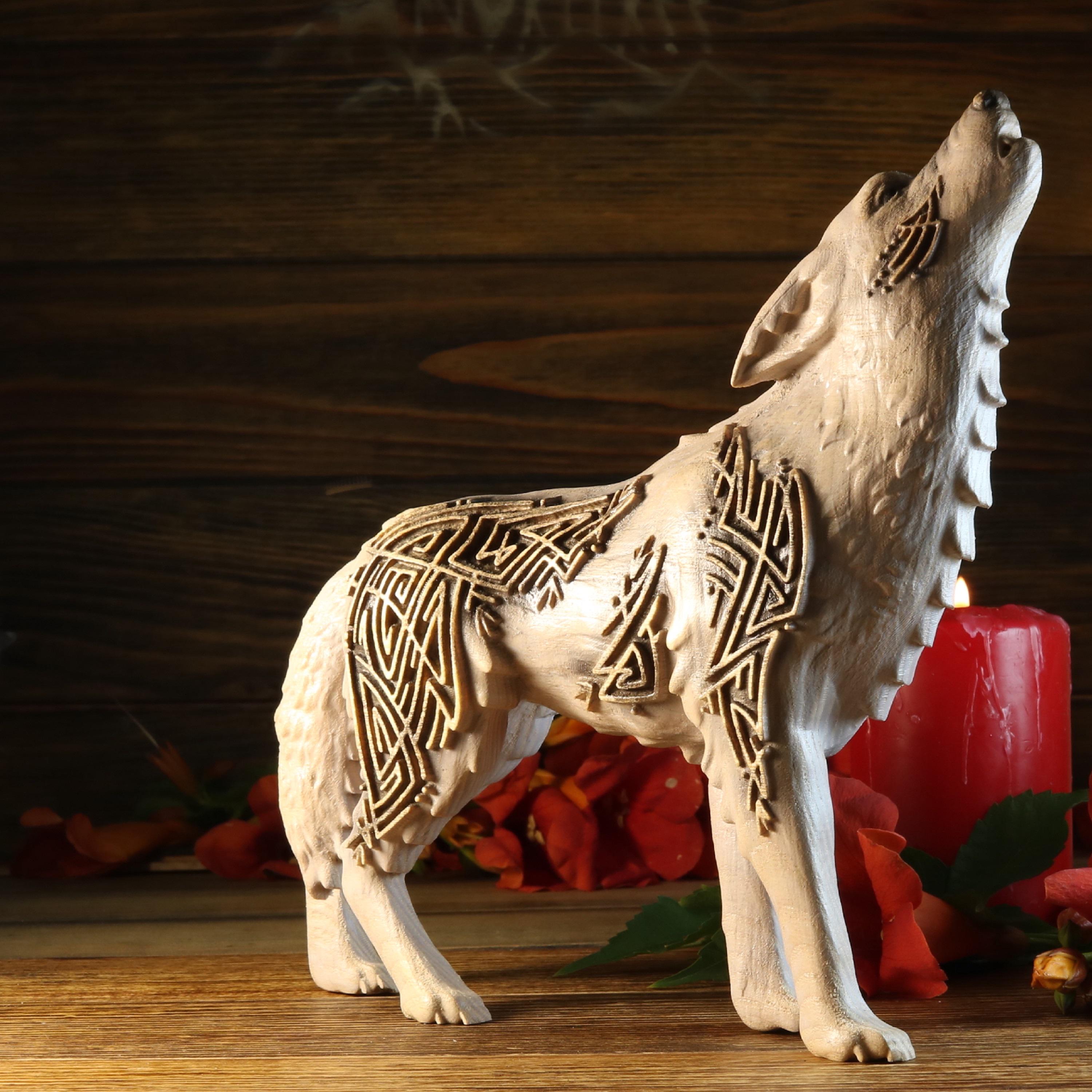 Ash Wood Norse Wolf Statue: Celtic Decor Carved - Etsy