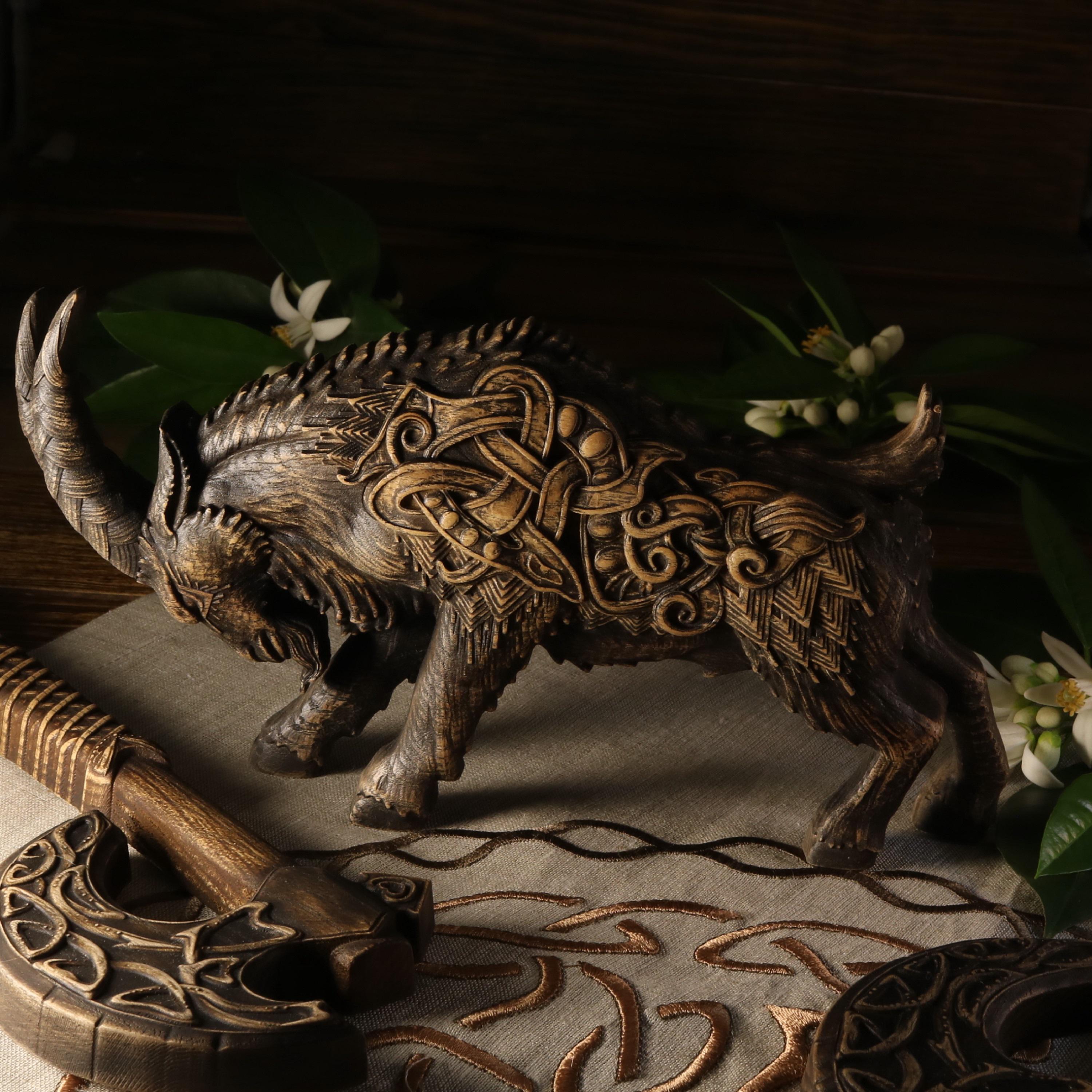 Thor's Goats Rune Wooden Thor Goats Statue: Norse Pagan Viking Decor - Etsy