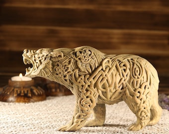 Viking Celtic Bear Statue, Woodland Spirit Animal Sculpture, Handcrafted Wooden Wildlife Art, Norse Decor, Forest Guardian Gift