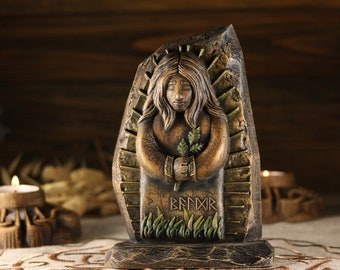 Carved Ash Wood Baldr Statue: Norse Pagan Altar Decor
