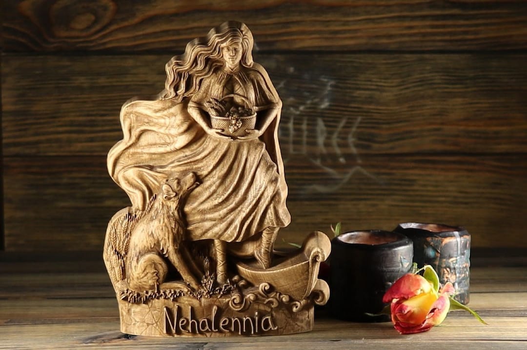 Handmade Nehalennia Statue: Celtic Sea Goddess Wood Carving - Etsy