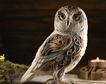 Carved Wood Owl Sculpture: Norse Mythology Decor