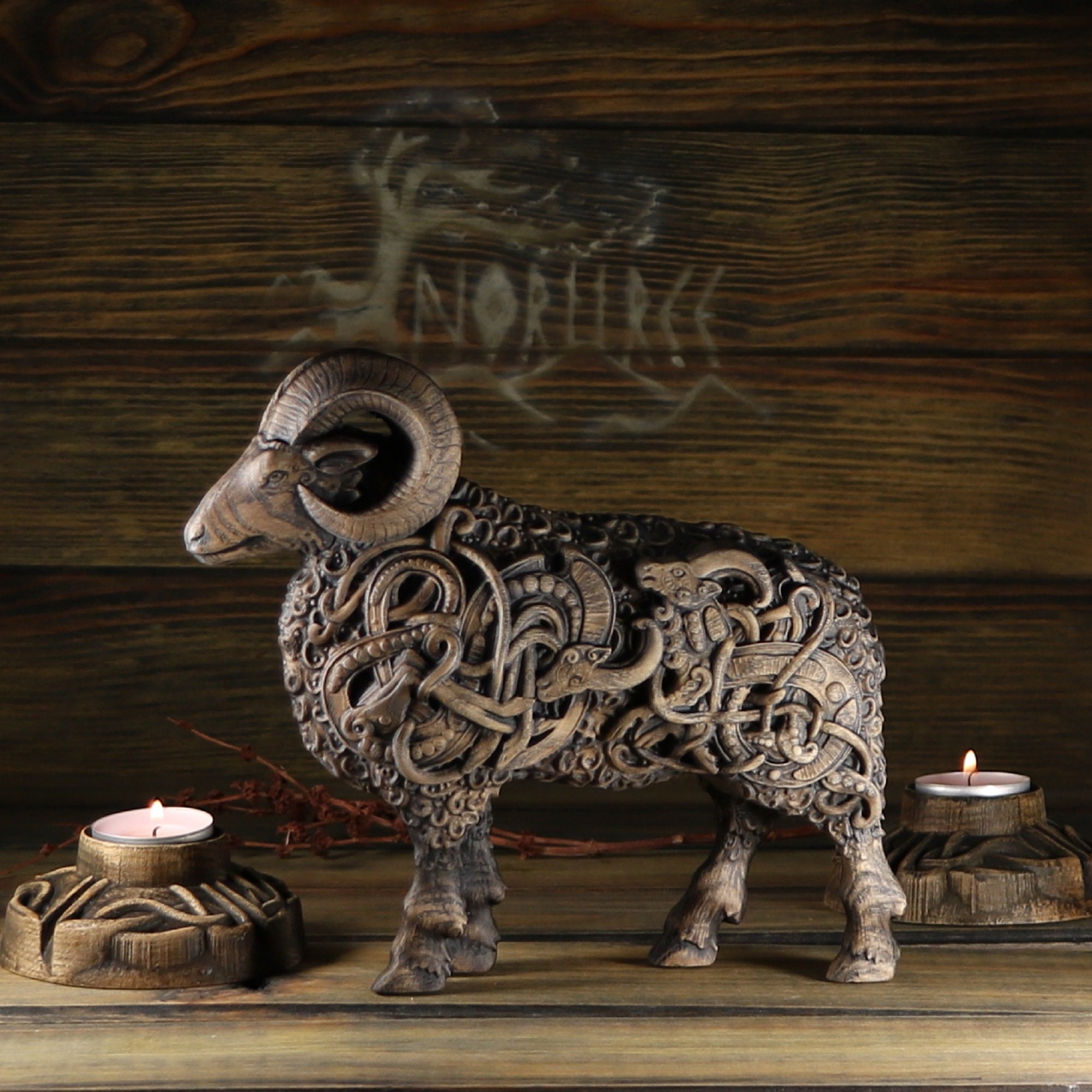 Wooden Heimdall Ram Statue: Norse Viking Decor - Etsy