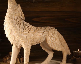 Celtic Knot Wolf Statue: Viking Fenrir, Norse Pagan Decor