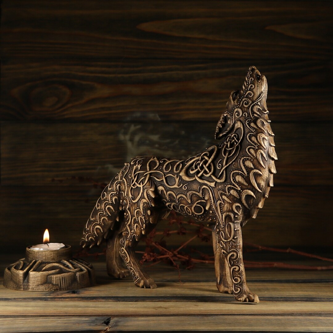 Wolf Statue, Fenrir, Howling Wolf, Viking Wolf Wolf Carving Norse Wolf
