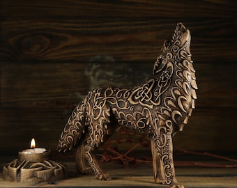 Wolf statue, Fenrir, Howling wolf, Viking wolf Wolf carving Norse wolf Wolf sculpture Wood carving Wolf decor Wooden wolf Norse pagan Asatru