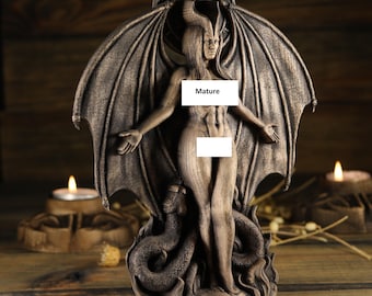 Lilith Statue: Wood Carving, Wiccan Goddess Decor (8 Inch)