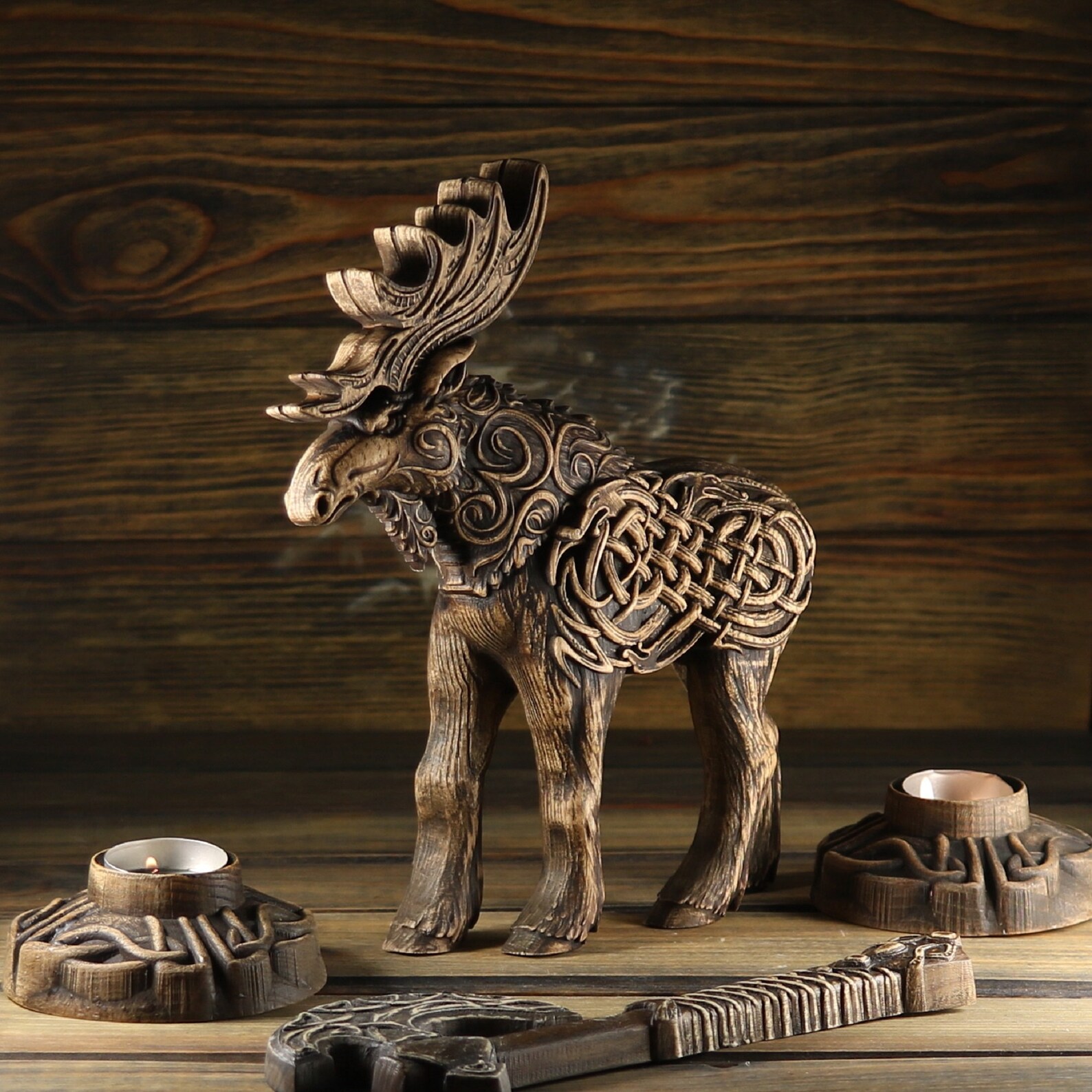 Moose Statue Elk Norse Mythology Norse Pagan Wooden Moose Etsy