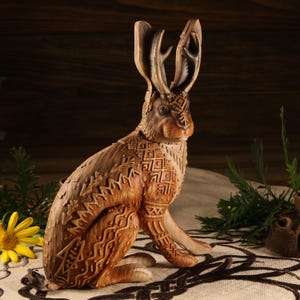 Wood Jackalope Statue: Carved Cryptozoology Art