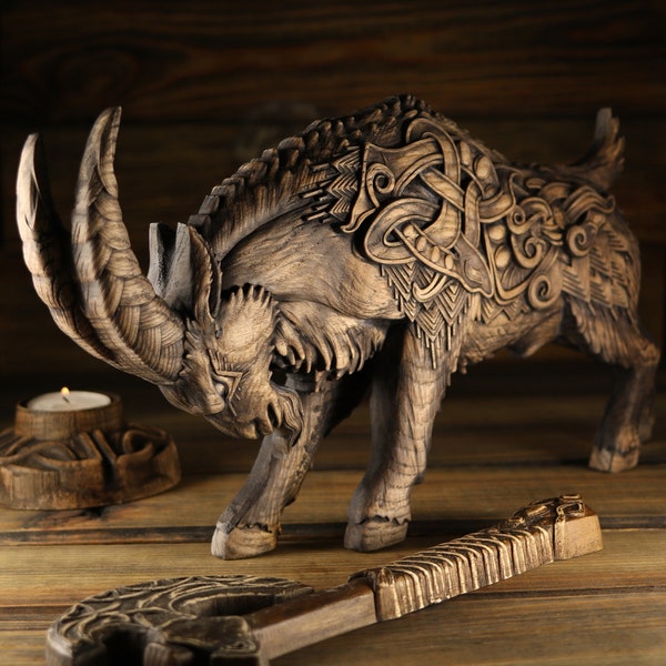 Thor Goat Statue: Norse Pagan Decor Viking Knot
