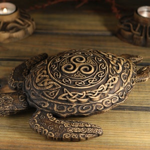 Celtic, Turtle statue, Сarved turtle, Wooden turtle Leatherback turtle Turtle figurine Wooden statue Wood carving Turtle decor Viking decor