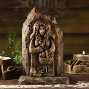 Wooden Norse Goddess Eir Statue: Asatru Altar Decor