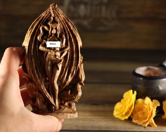 Standbeeld van Lilith: mini-houtsnij-altaar - heidens Wicca-decor