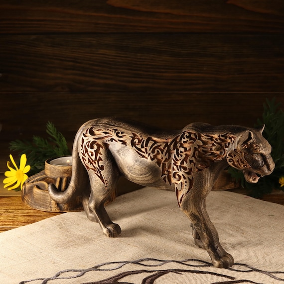 Panther Statue: Animal Sculpture, Home Decor Wood Carving - Etsy