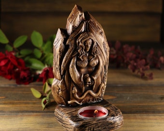 Lilith Goddess Statue: Ash Wood Wiccan Altar Decor