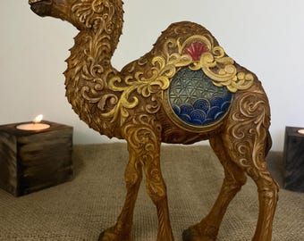 Camel Wooden Statue Middle East Camel Carving Boho Home Decor Feng Shui Dromedary Gift