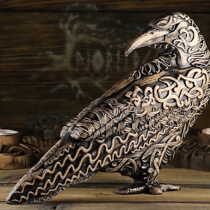 Norse raven, Odin Norse pagan, Raven statue, Norse mythology Raven sculpture Crow sculpture Viking raven Raven art Viking decor Wood carving
