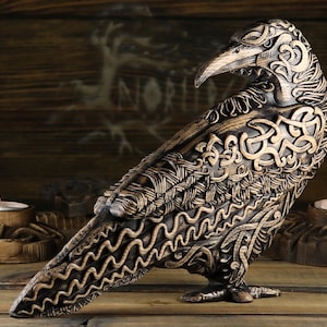 Norse raven, Odin Norse pagan, Raven statue, Norse mythology Raven sculpture Crow sculpture Viking raven Raven art Viking decor Wood carving