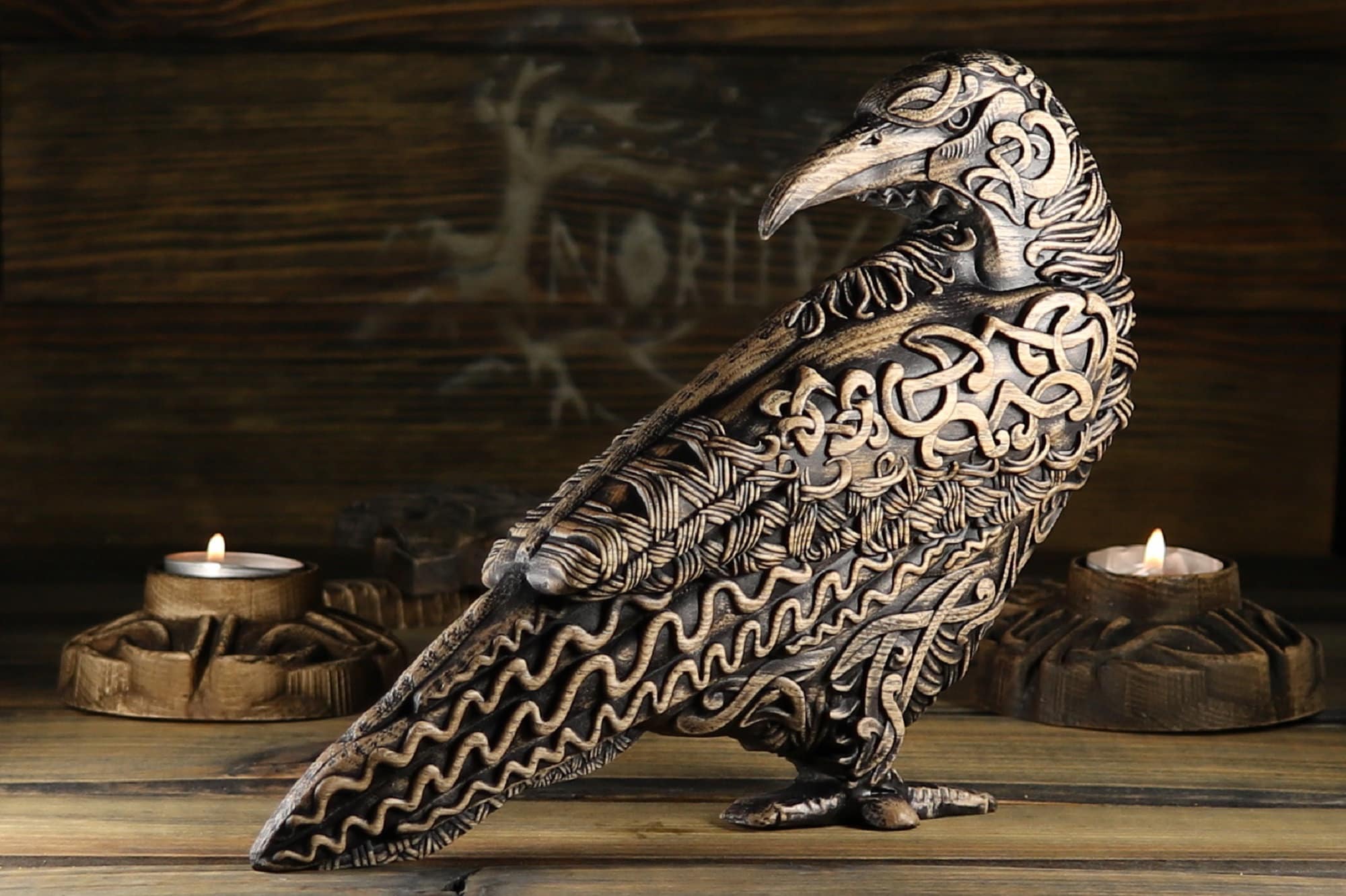Norse Raven Statue: Wood Carved , Odin Pagan Decor - Etsy