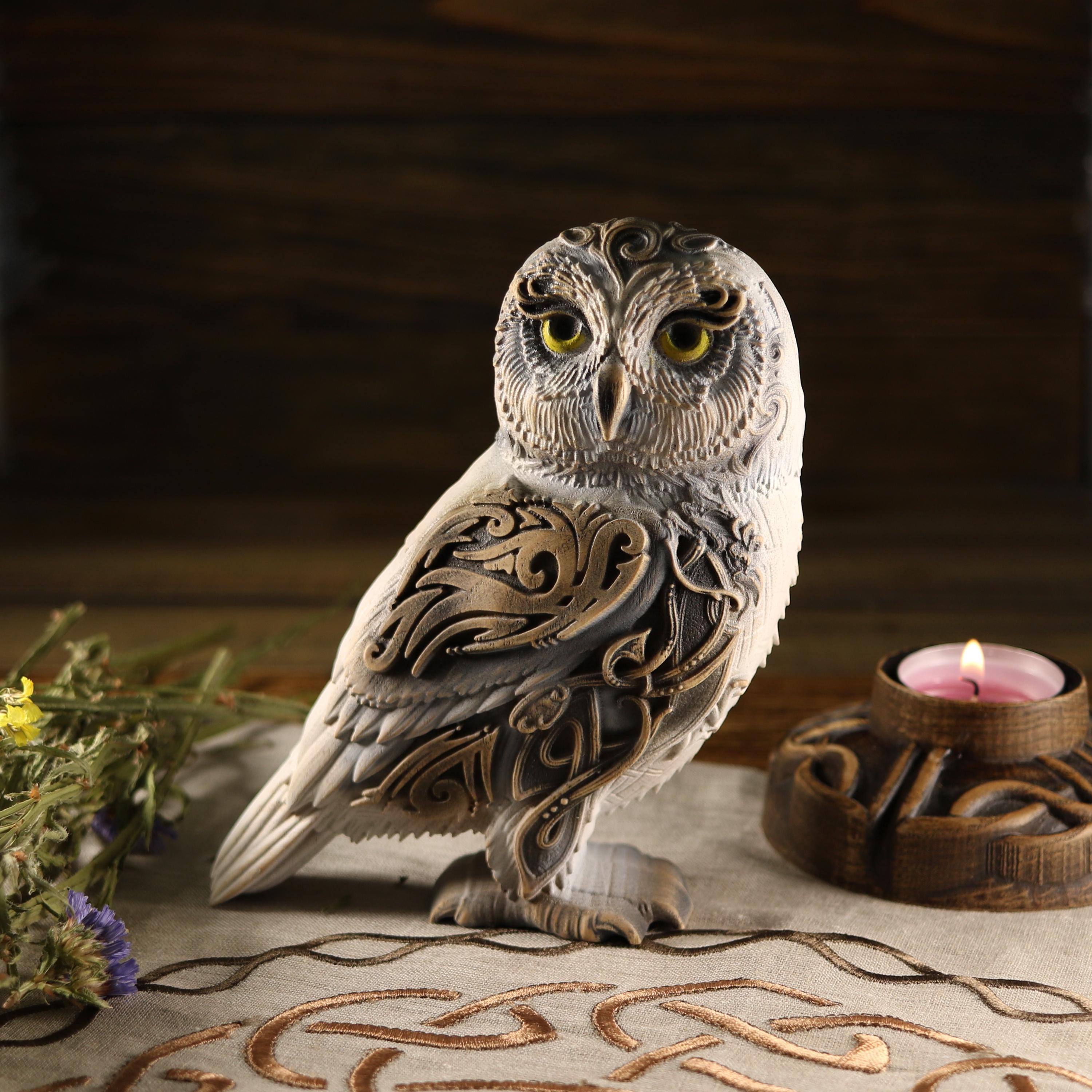 Carved Wood Owl Sculpture: Norse Mythology Decor - Etsy