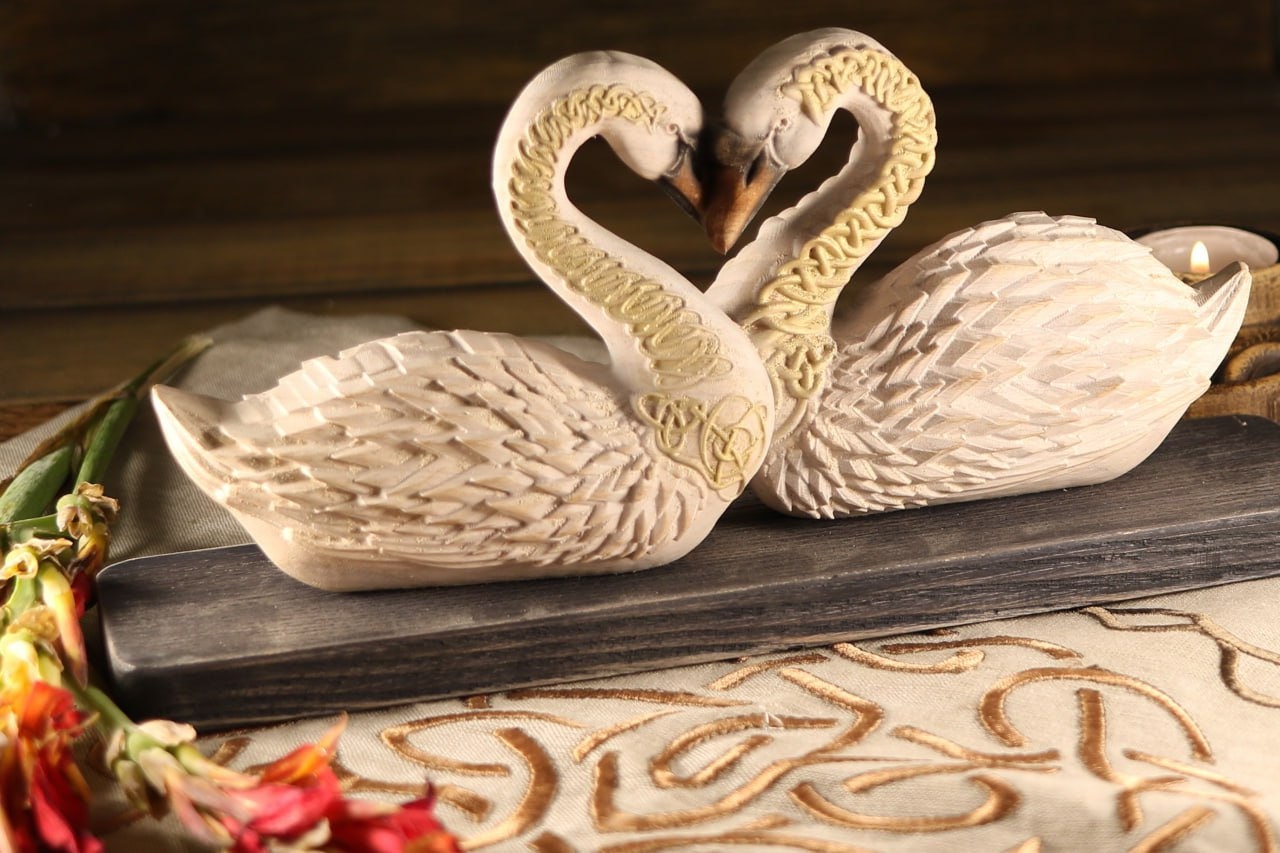 White Swan Statue:figurine Pair Wood Carving - Etsy