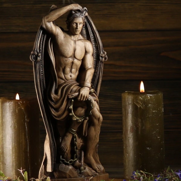 Lucifer Lucifer statue Lucifer satan Demon statue Lucifer altar Devil statue Wood statue Woodcarving Wood sculpture Fallen angel Home decor