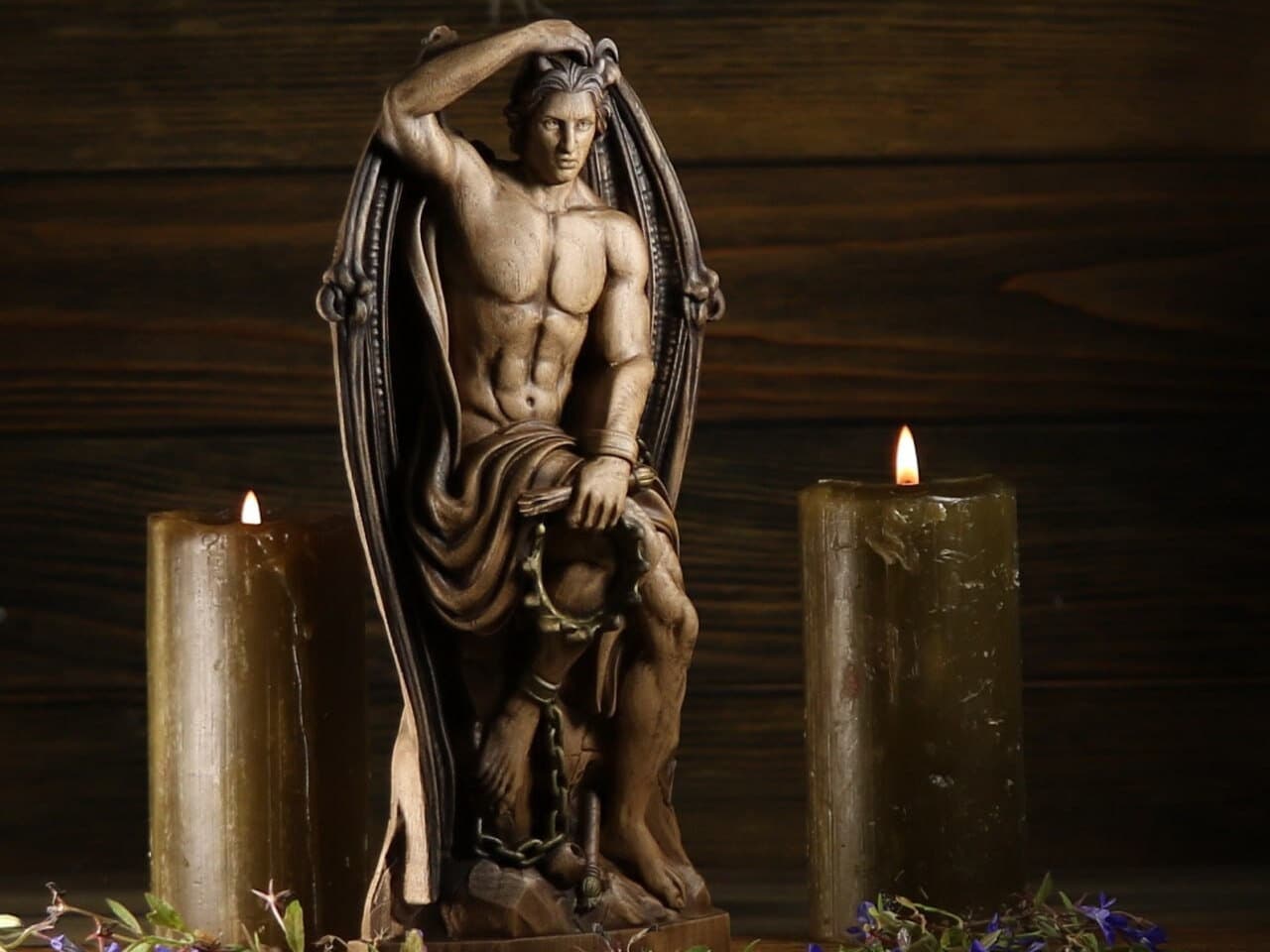 Lucifer Lucifer statue Lucifer satan Demon statue Lucifer altar Devil statue Wood statue Woodcarving Wood sculpture Fallen angel Home decor