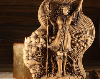 Wood Hrethe Statue: Anglo-Saxon Pagan Goddess Altar Decor Female deity of spring and victory