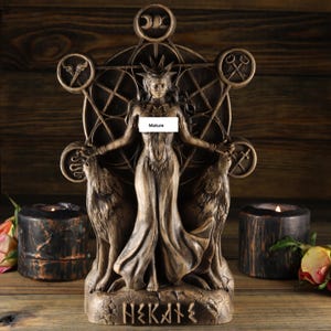 Hecate, Greek goddess, Hecate statue, Greek sculpture Hecate altar Triple goddess statue Greek mythology art Wiccan altar kit Wood carving