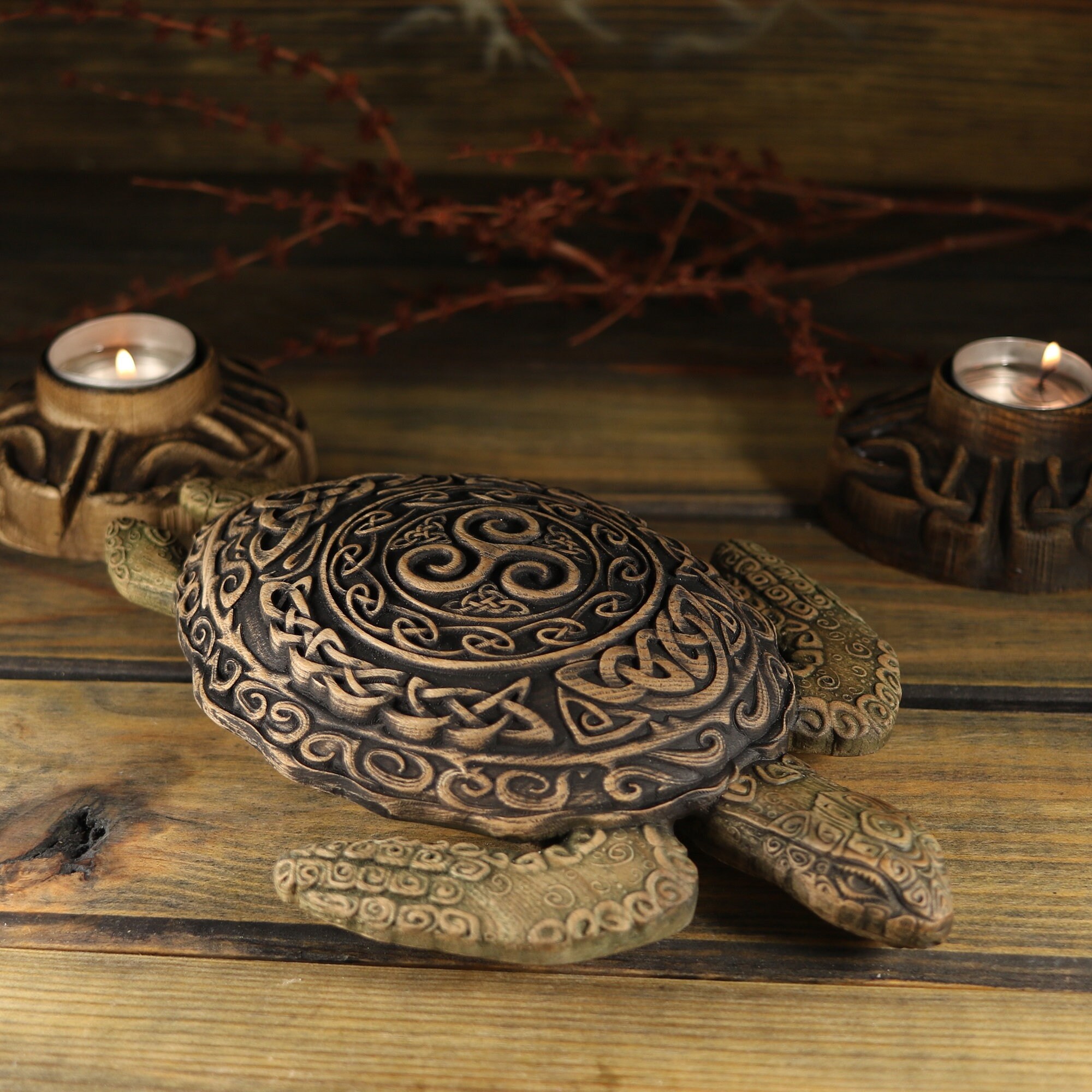 ケルトの亀の像：木彫りのバイキング装飾 - Etsy 日本