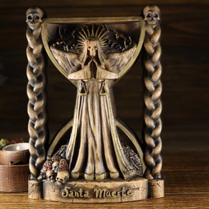 Santa muerte altar Santa muerte statue Santisima muerte Death statue Santa muerte art Witchcraf Occult décor Wood carved statue Altar statue