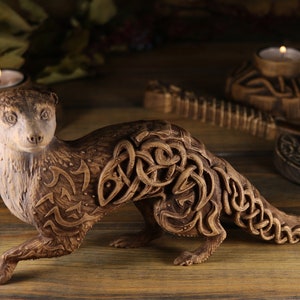 Otter river, Otter sculpture, Otter figurine Norse pagan Wooden otter Celtic Irish Cerridwen Norse mythology Otter gifts Wood carving Viking